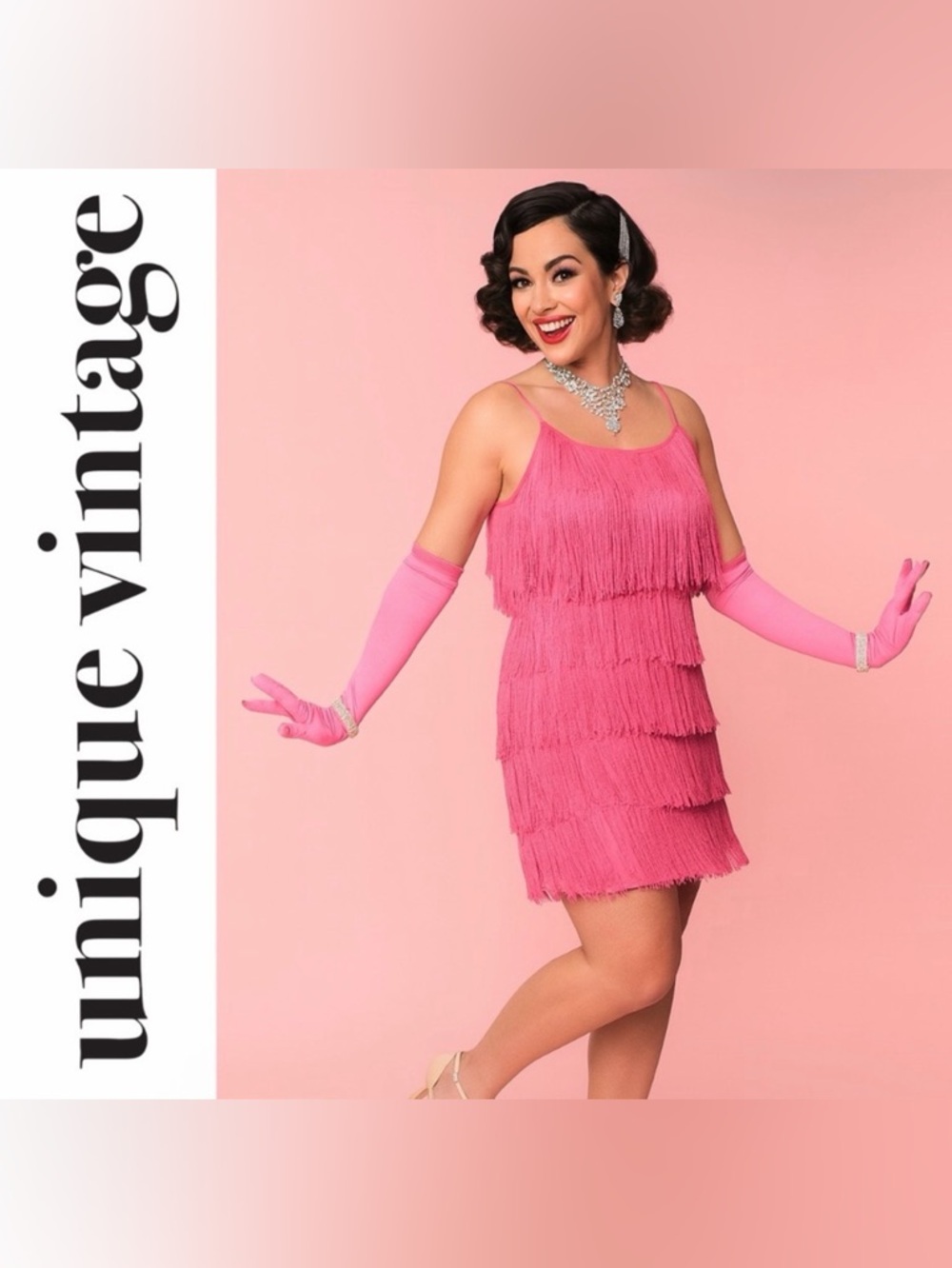 Unique Vintage 1920s Pink Fringe Mini Shift Dress, Medium, NWT!